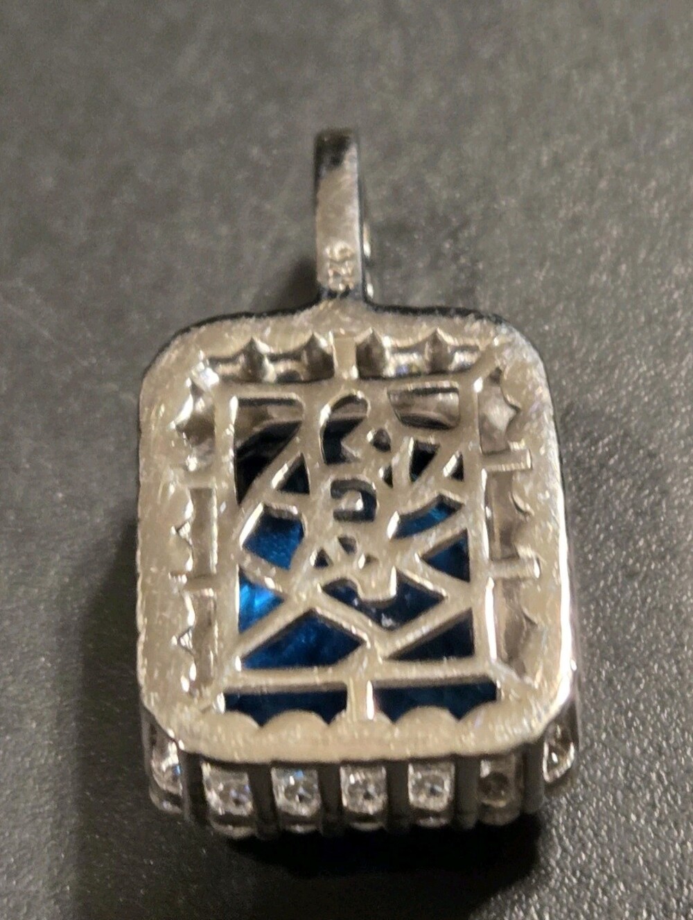Iced Out Solid 925 Sterling Silver Natural Blue Sapphire & Moissanite Pendant - Picture 9 of 12